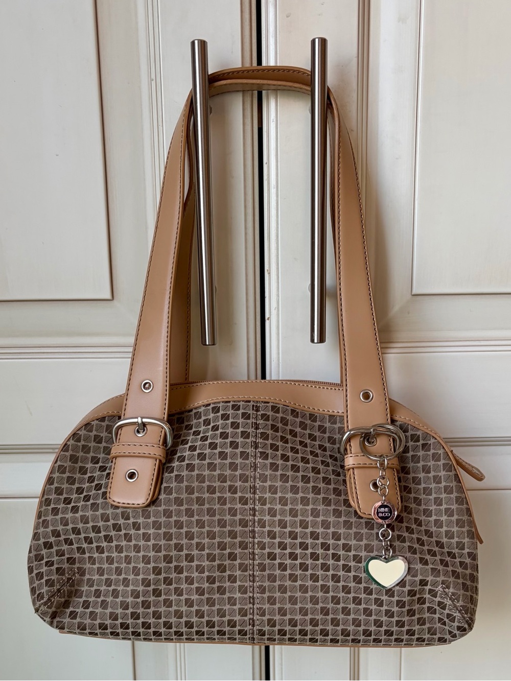 Nine & Co. Tan Patterned Shoulder Bag with Heart Charm & card holder
